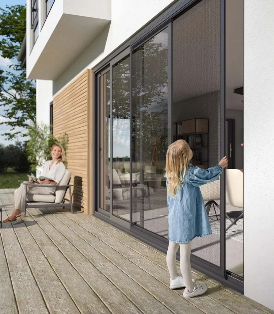 Sliding door insect screen in a modern UAE villa allowing fresh airflow